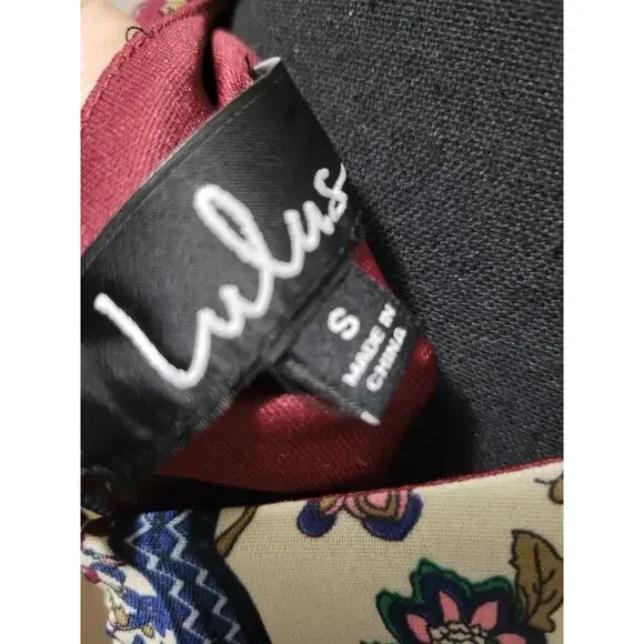 Lulu's Cream and Plum Multi Print Long Sleeve Shift Mini Dress, Sz S - NWT - Picture 9 of 13